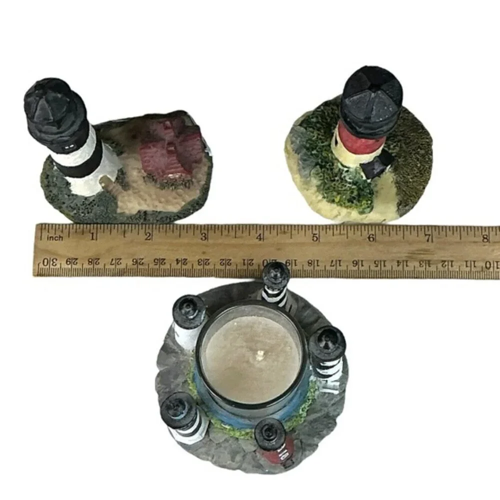 Lighthouse Candle Holder Figurines Outer Banks Nautical Collectible Vintage 3 PC
